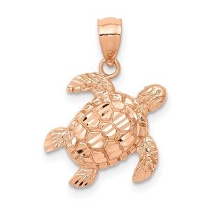 10K Gold Rose Gold Diamond Cut Turtle Pendant